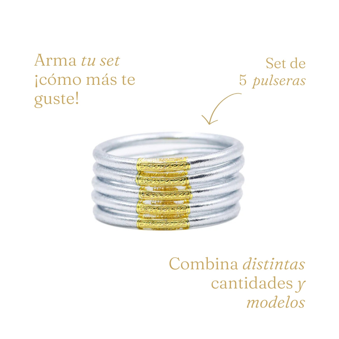 Pulsera Budista Clásica - Plata con Mantra en Oro